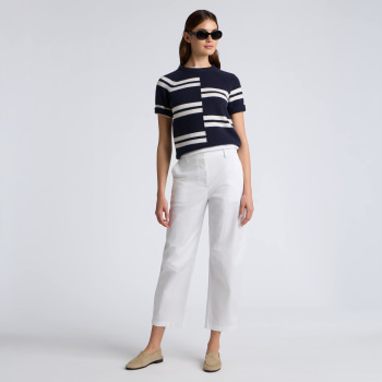 Alternative image of LTD RELEASE OFFSET STRIPE CASHMERE SHORT SLEEVE CREWNECK SWEATER in Twilight