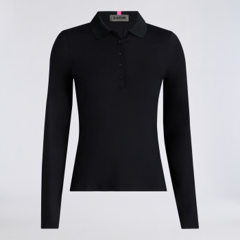 RIBBED TECH NYLON LONG SLEEVE POLO in Onyx