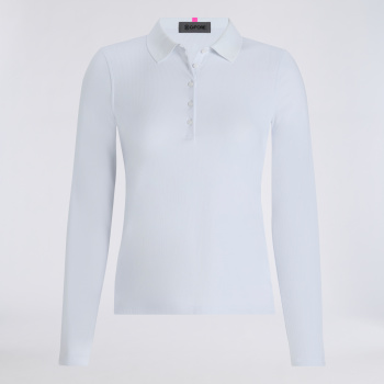 RIBBED TECH NYLON LONG SLEEVE POLO in Snow