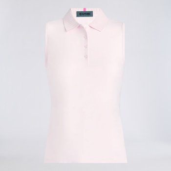 PLEATED COLLAR SILKY TECH NYLON SLEEVELESS POLO in Blush