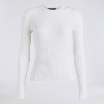 COTTON BLEND RIB KNIT FITTED TOP in Snow
