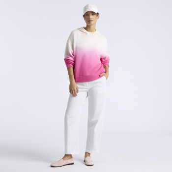 Alternative image of DIP DYED MERINO WOOL HOODIE in CHALK WHITE / KNOCKOUT PINK