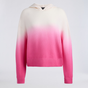 DIP DYED MERINO WOOL HOODIE in CHALK WHITE / KNOCKOUT PINK