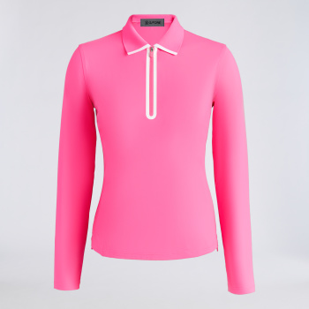 SILKY TECH NYLON LONG SLEEVE ZIP POLO in KNOCKOUT PINK