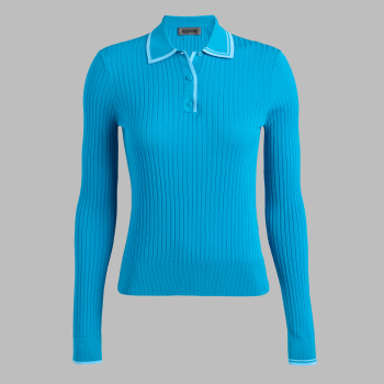 RIBBED KNIT LONG SLEEVE POLO JUMPER in VENETIAN