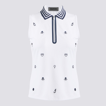 ICON EMBROIDERED 1/4 ZIP SLEEVELESS POLO in Snow