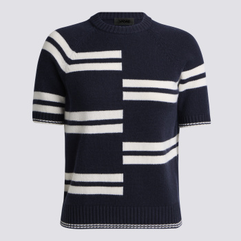 Alternative image of LTD RELEASE OFFSET STRIPE CASHMERE SHORT SLEEVE CREWNECK SWEATER in Twilight