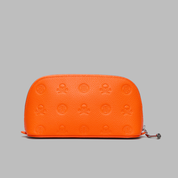 DEBOSSED SKULL & TEES COSMETICS CASE in SHOCKING ORANGE
