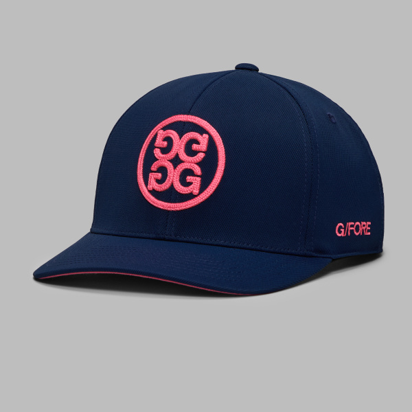 CHAINSTITCH CIRCLE G'S CONTRAST HAT in TWILIGHT / KNOCKOUT PINK