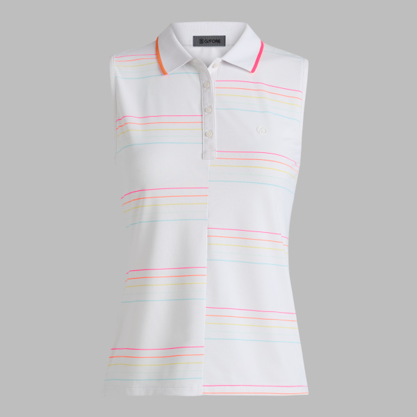 OFFSET STRIPE TECH PIQU&Eacute; SLEEVELESS POLO in SNOW / CENOTE