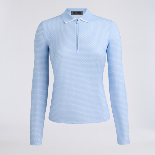 GEO 2 SILKY TECH NYLON LONG SLEEVE 1/4 ZIP POLO in SKY / SNOW