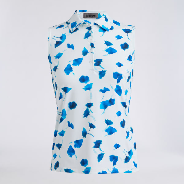 DROP FLORAL SILKY TECH NYLON SLEEVELESS POLO in Snow