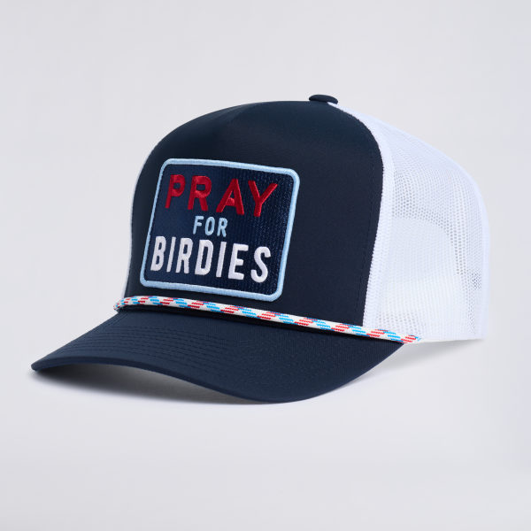 PRAY FOR BIRDIES RETRO MID TRUCKER HAT in TWILIGHT / RWB