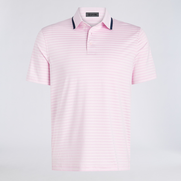 PERFORATED STRIPE JERSEY POLO in Blush