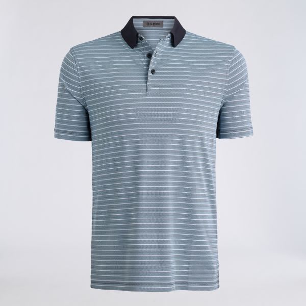 HERRINGBONE STRIPE TECH JERSEY POLO in Onyx/Snow