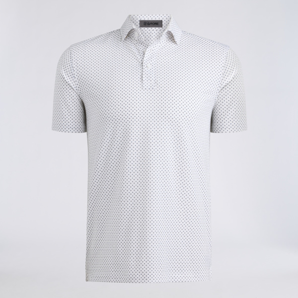 ALL PLAY FOULARD GEO STRETCH KNIT POLO in Snow / Onyx
