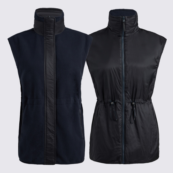 REVERSIBLE FLEECE & NYLON HYBRID GILET in Onyx