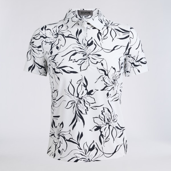 BIG FLORAL SILKY TECH NYLON POLO in Snow / Onyx