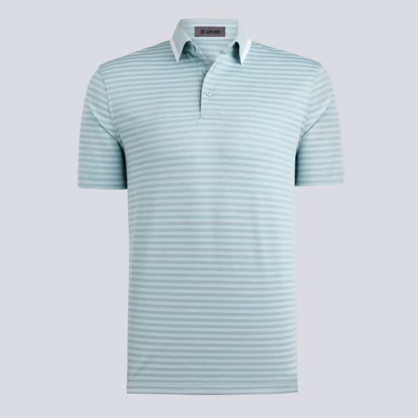 PERFORATED STRIPE JERSEY POLO in LIGHT SAGE
