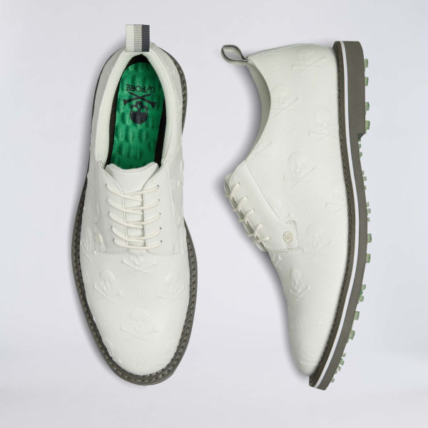 MEN'S GALLIVANTER EMBOSSED SKULL & TEES LEATHER GOLF SHOE in Snow / Charcoal
