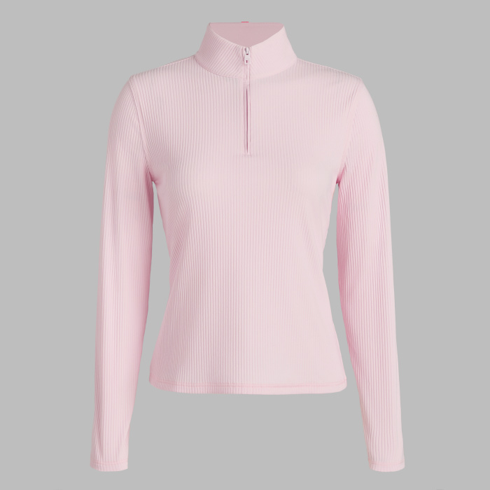 FITTED RIB 1/4 ZIP PULLOVER in Blush