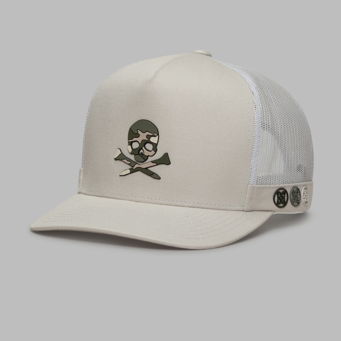 CAMO SKULL & TEES TALL TRUCKER HAT in PUMICE