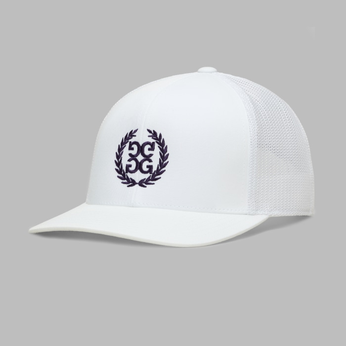 MEN'S LTD RELEASE G WREATH TRUCKER HAT in SNOW / DARK PLUM