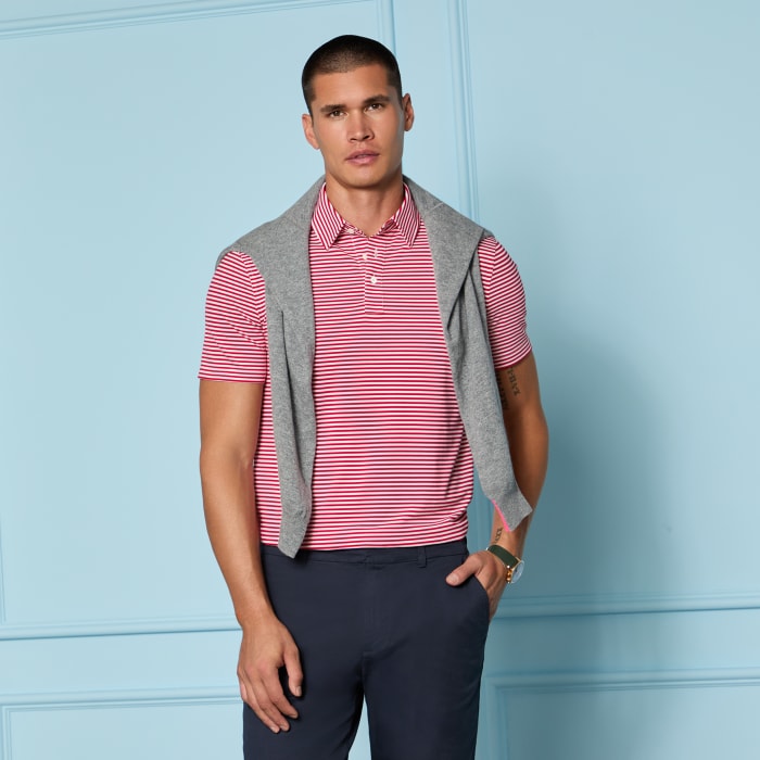Alternative image of ALL PLAY STRIPE STRETCH KNIT POLO in RUBY