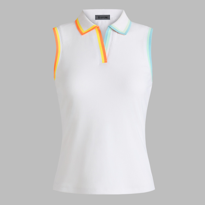 JOHNNY COLLAR RIBBED TECH SLEEVELESS POLO in SNOW / CENOTE