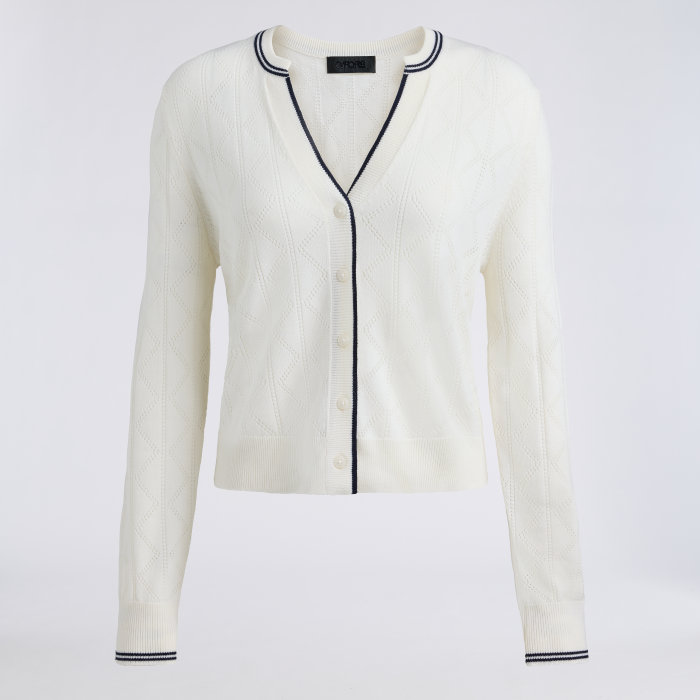 POINTELLE FINE WOOL CARDIGAN in CHALK WHITE