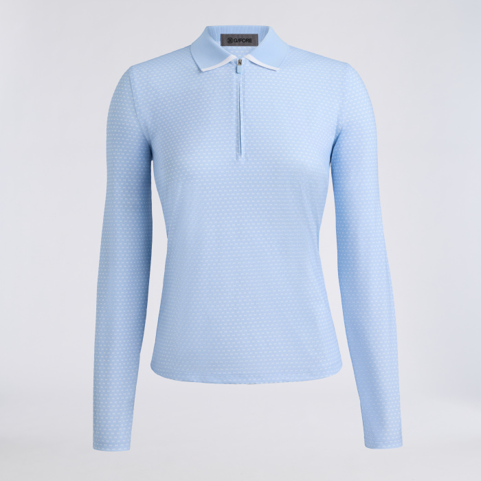 GEO 2 SILKY TECH NYLON LONG SLEEVE 1/4 ZIP POLO in SKY / SNOW