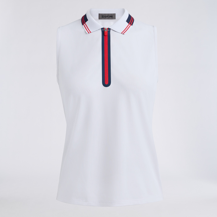 CONTRAST TECH PIQU&Eacute; SLEEVELESS POLO in SNOW / LAVA