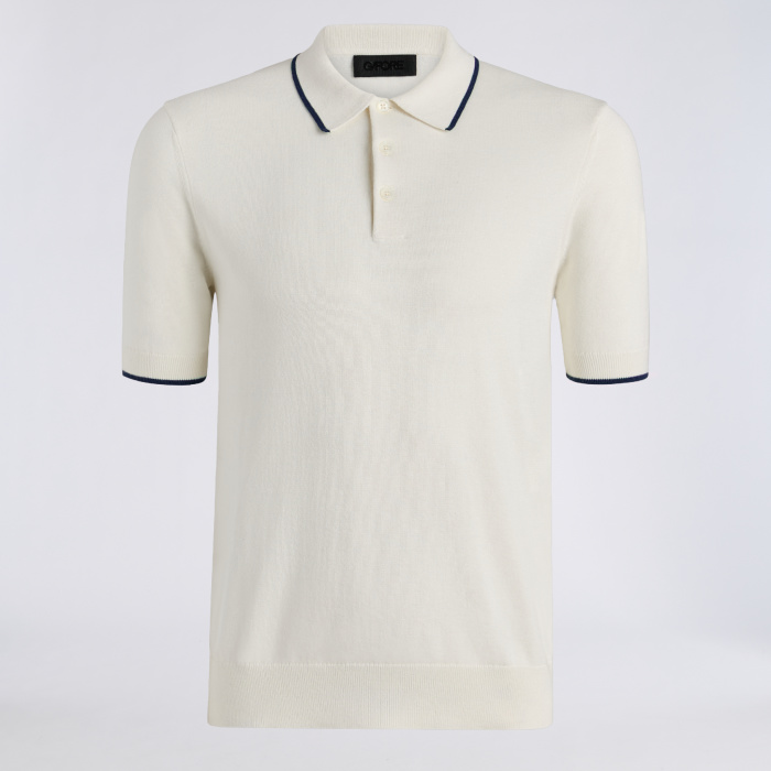 COOLING COTTON SWEATER POLO in CHALK WHITE