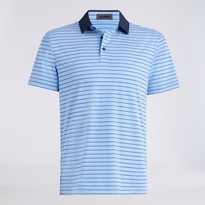 HERRINGBONE STRIPE TECH JERSEY POLO in CERULEAN / TWILIGHT