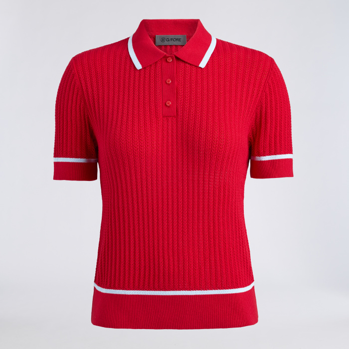 SUMMER FRIDAY TEXTURED KNIT POLO in Lava