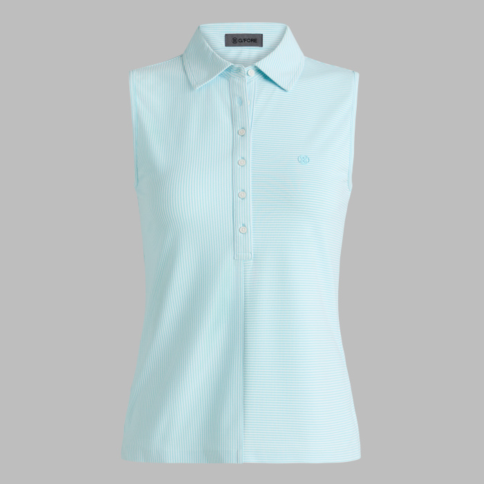 FEEDER STRIPE TECH PIQU&Eacute; SLEEVELESS POLO in CENOTE