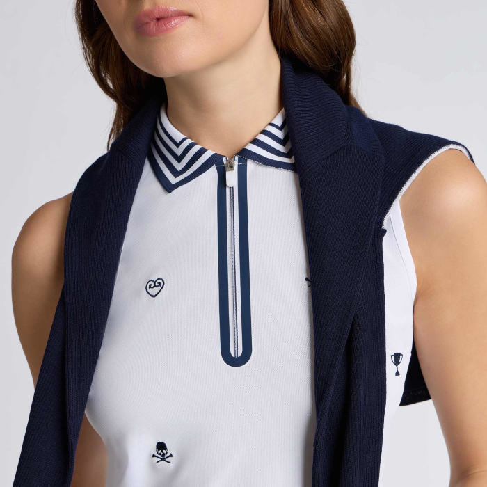 Alternative image of ICON EMBROIDERED 1/4 ZIP SLEEVELESS POLO in Snow