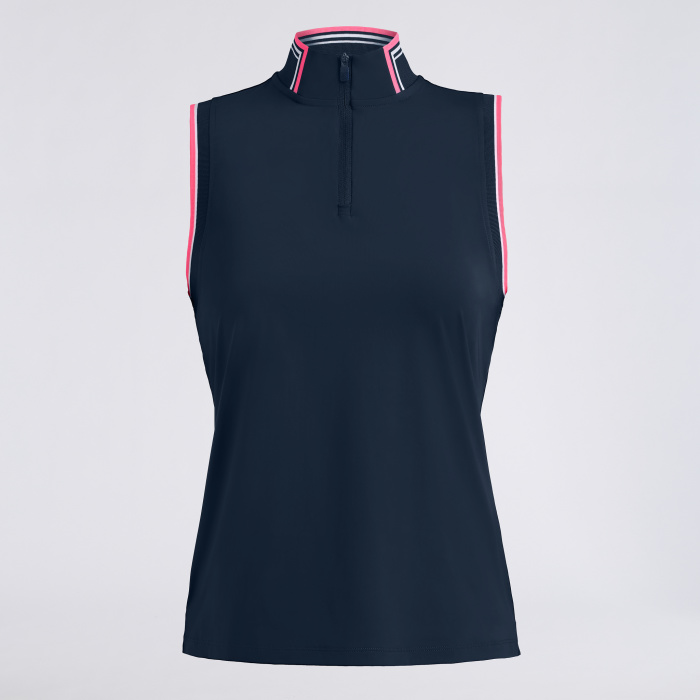 SILKY TECH NYLON MOCK NECK 1/4 ZIP POLO in Twilight