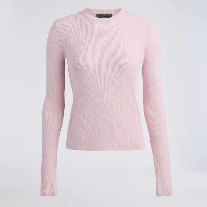 COTTON BLEND RIB KNIT FITTED TOP in SHELL