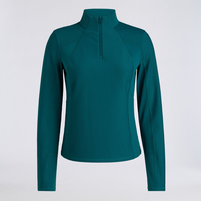 2-TONE RIB 1/4 ZIP PULLOVER in MARINE TEAL