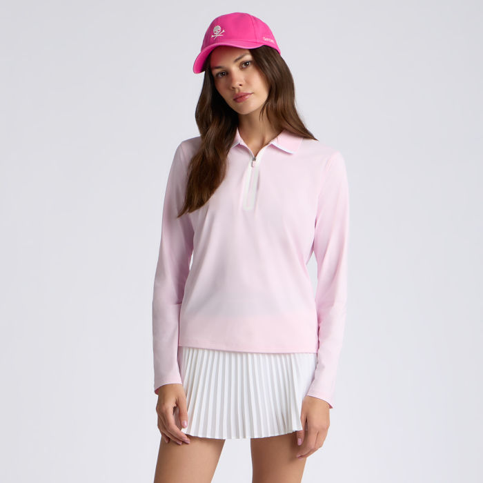 Alternative image of SILKY TECH NYLON LONG SLEEVE ZIP POLO in Blush