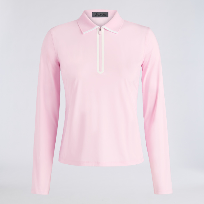 SILKY TECH NYLON LONG SLEEVE ZIP POLO in Blush