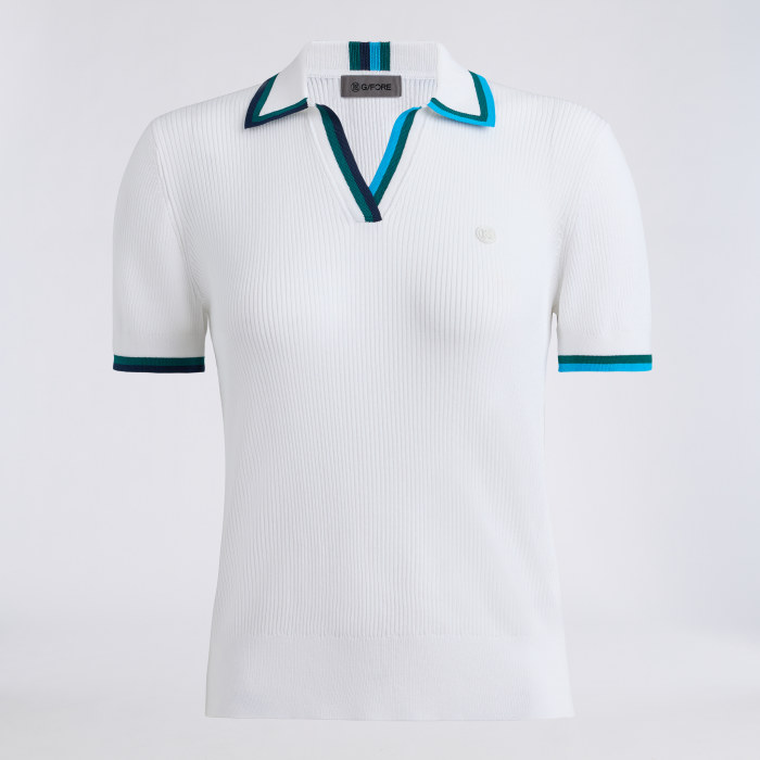 JOHNNY COLLAR COTTON BLEND RIB POLO in SNOW / MARINE TEAL