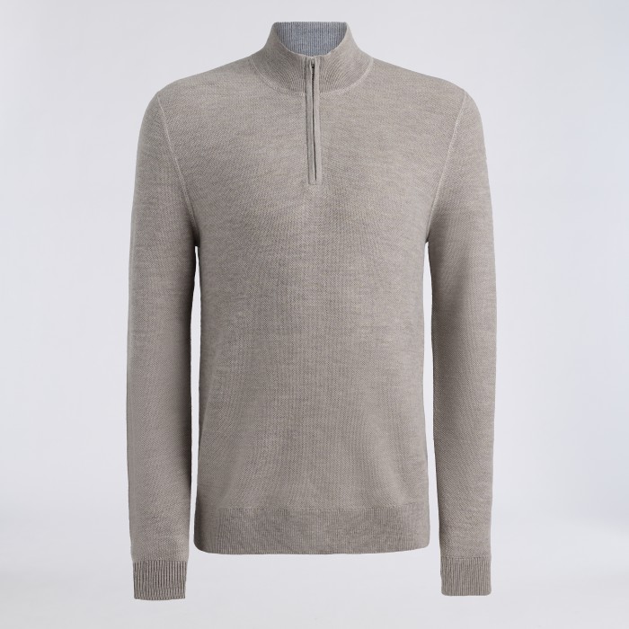 THE CLUB MERINO WOOL 1/4 ZIP SWEATER in PUMICE MELANGE