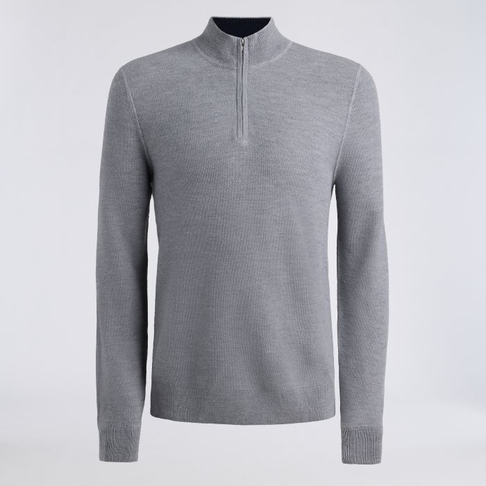 THE CLUB MERINO WOOL 1/4 ZIP SWEATER in NIMBUS MELANGE