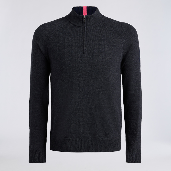 CIRCLE G MERINO WOOL 1/4 ZIP PULLOVER in CHARCOAL MELANGE / TWILIGHT