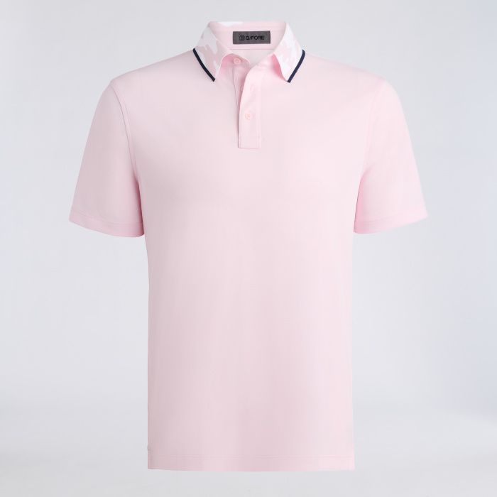 CAMO COLLAR PERFORMANCE PIQU&Eacute; POLO in BLUSH/SNOW