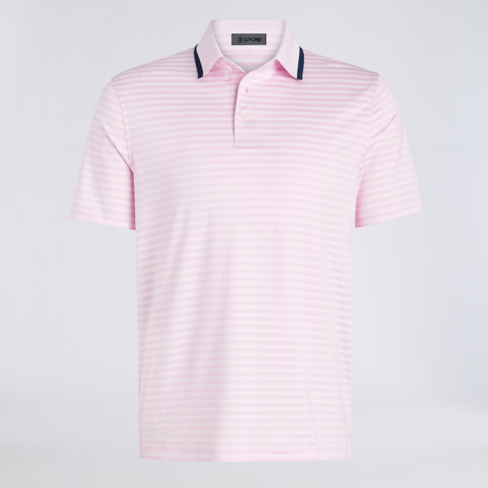 PERFORATED STRIPE JERSEY POLO in Blush