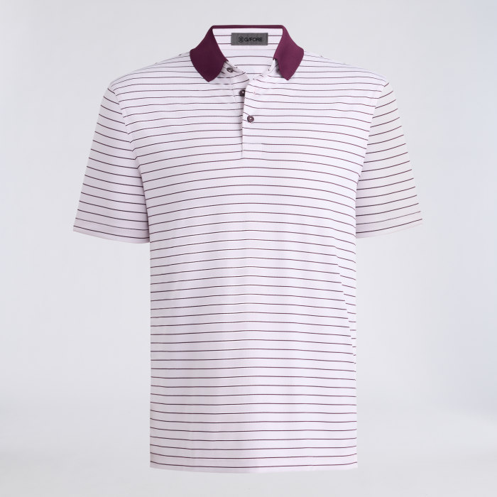 HERRINGBONE STRIPE TECH JERSEY POLO in BLUSH / DARK PLUM
