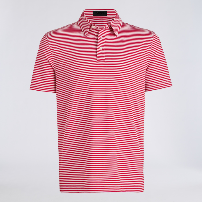 ALL PLAY STRIPE STRETCH KNIT POLO in RUBY